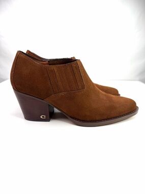 Coach Perri Tan Suede Low Block Heel Booties